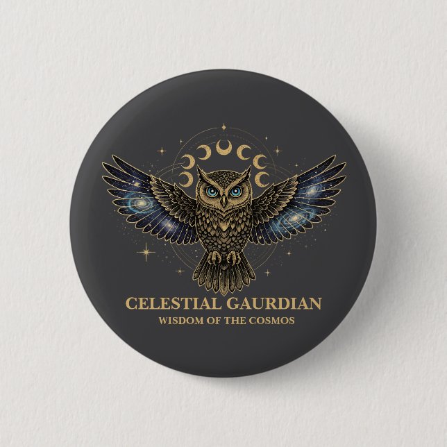 Celestial Owl Cosmic Guardian Button (Front)
