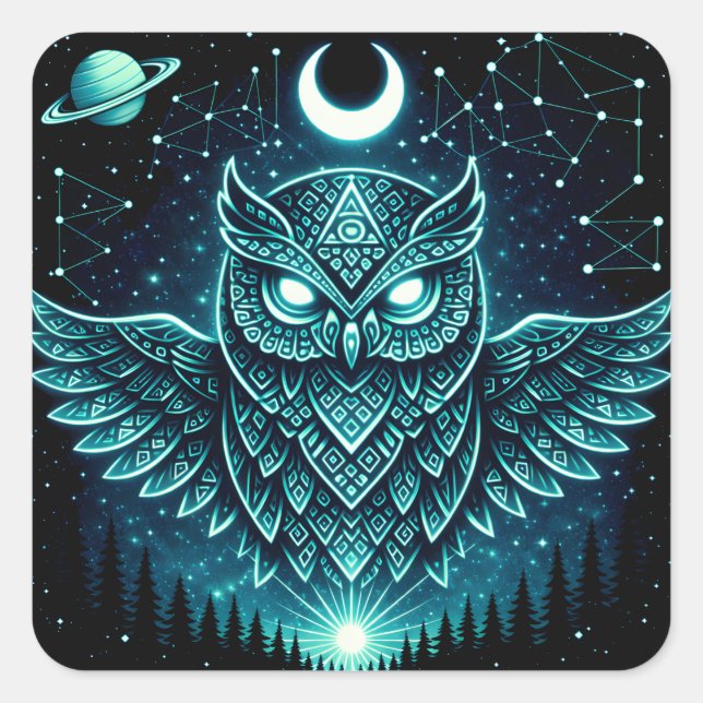 Celestial Owl – Cosmic Wisdom Wildlife Galaxy Square Sticker (Front)
