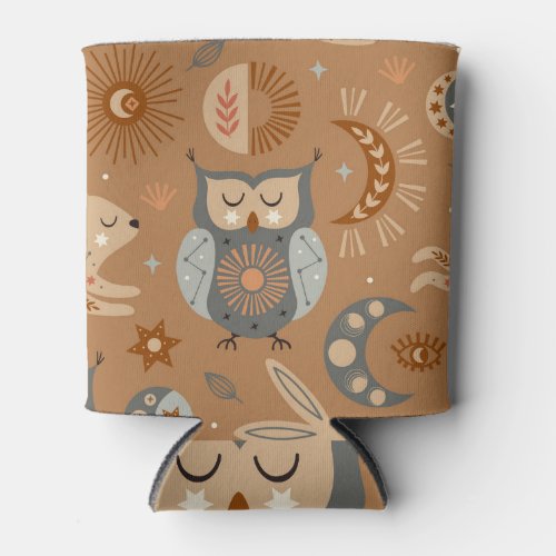 Celestial Owl  Hare Mystic Pattern Can Cooler