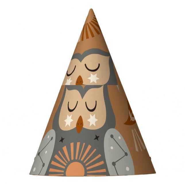 Celestial Owl & Hare: Mystic Pattern Party Hat (Front)