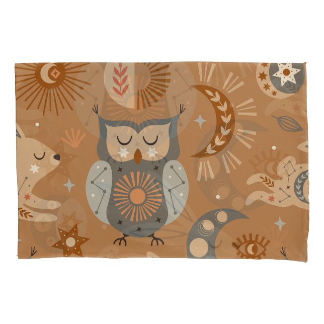 Celestial Owl & Hare: Mystic Pattern Pillow Case (Front)