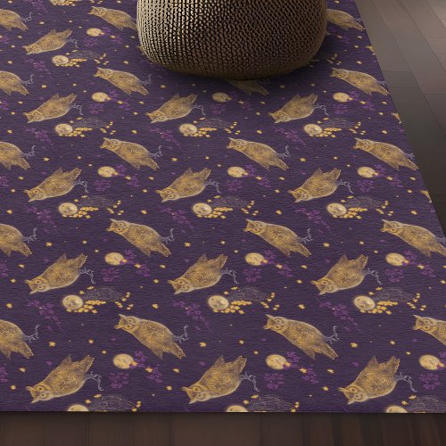 Celestial Owls Artistic Purple  Gold Boho Pattern Rug