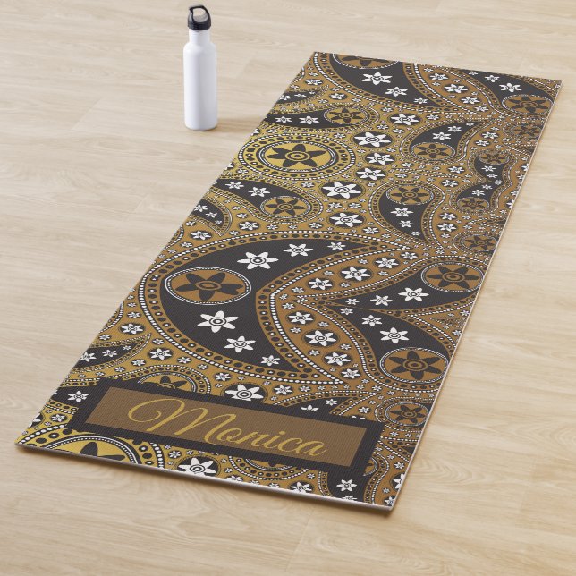 Celestial Paisley Floral Personalized Name Yoga Mat (In Situ)