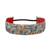 Celestial Paisley Pattern Navy Blue & Gold Vintage