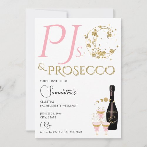 Celestial Pajama Party PJs  Prosecco Bachelorette Invitation