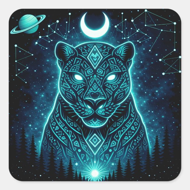 Celestial Panther – Cosmic Shadow Wildlife Galaxy  Square Sticker (Front)