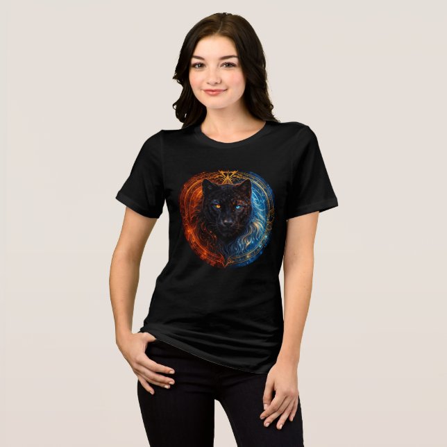 Celestial Panther – Fire and Ice Mandala Art Tri-Blend Shirt (Front Full)