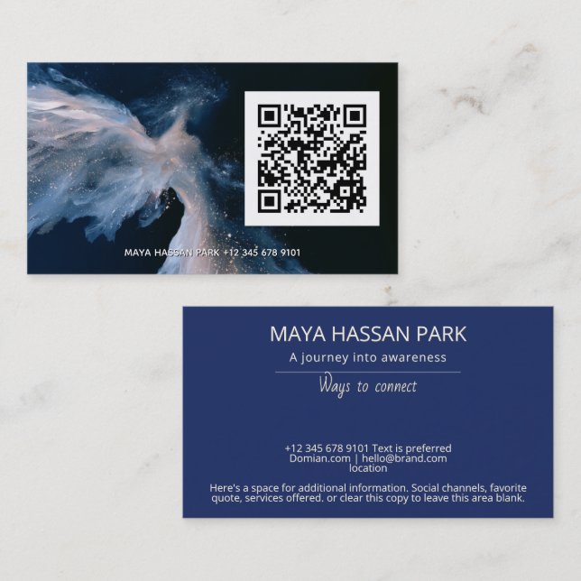  Celestial Passage | Winged Angel QR code Business Card (Front/Back)
