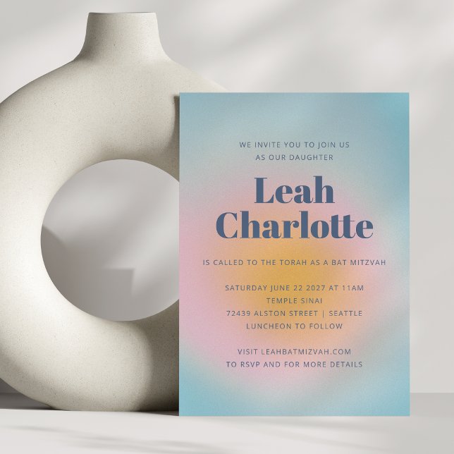 Celestial Pastel Blue Groovy Gradient Bat Mitzvah Invitation (Creator Uploaded)