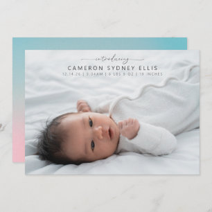 Celestial Pastel Blue Pink Baby Photo Birth Announcement
