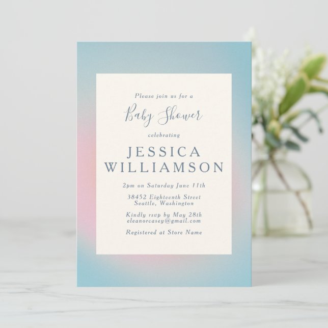 Celestial Pastel Blue Pink Gradient Baby Shower Invitation (Standing Front)