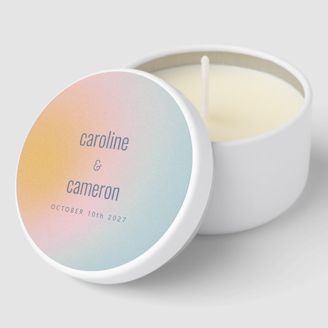 Celestial Pastel Blue Pink Gradient Custom Wedding Mini Candle Favors (Corner)