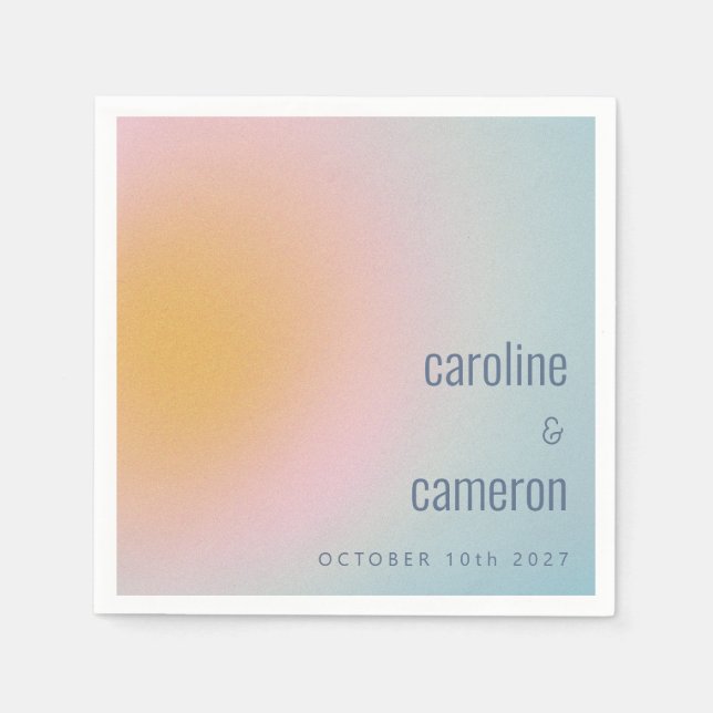 Celestial Pastel Blue Pink Grainy Gradient Wedding Napkins (Front)