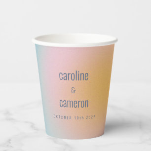Celestial Pastel Blue Pink Grainy Gradient Wedding Paper Cups