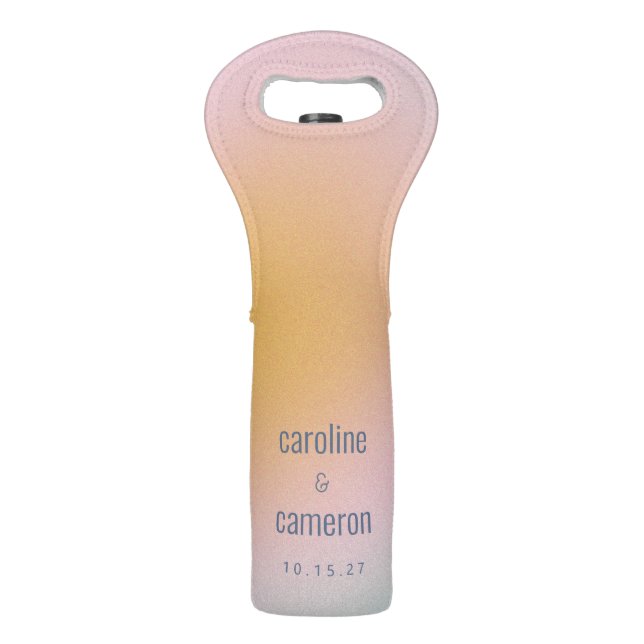 Celestial Pastel Blue Pink Grainy Gradient Wedding Wine Bag (Front)