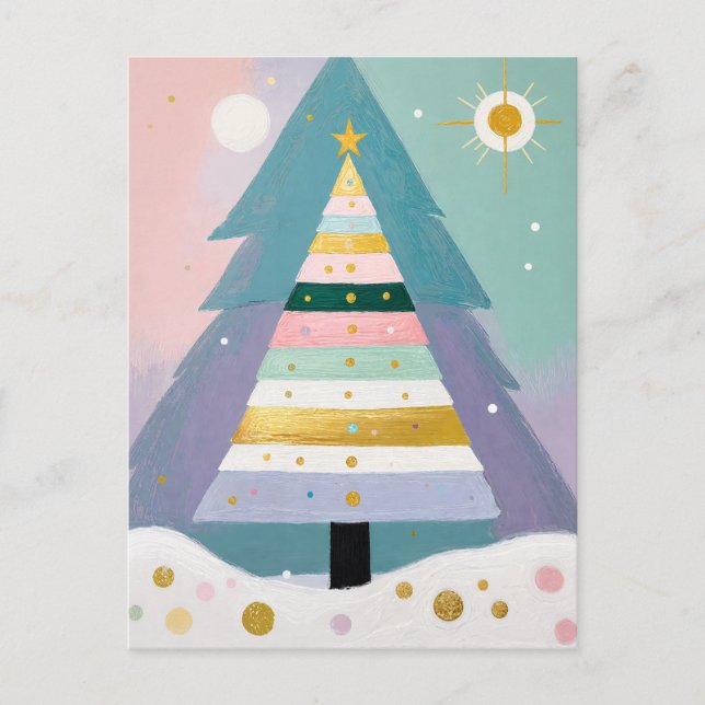 Celestial Pastel Christmas Tree Holiday Postcard (Front)