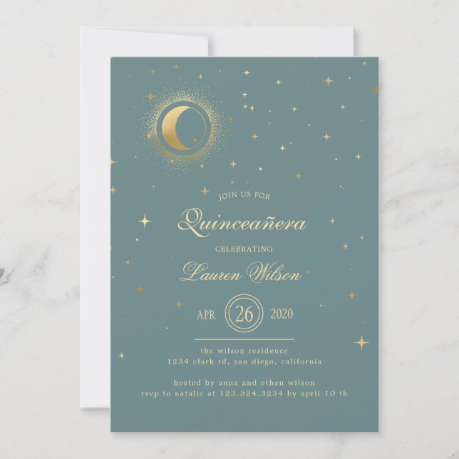 Celestial Pastel Gold Stars Quinceanera Invitation (Front)