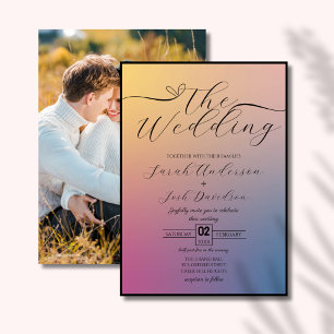 Celestial Pastel Gradient Chic Script Photo  Invitation