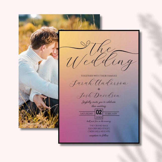 Celestial Pastel Gradient Chic Script Photo  Invitation (Creator Uploaded)