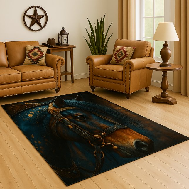 Celestial Patina Steampunk Horse Bronzed  Outdoor Rug (Creator Uploaded)
