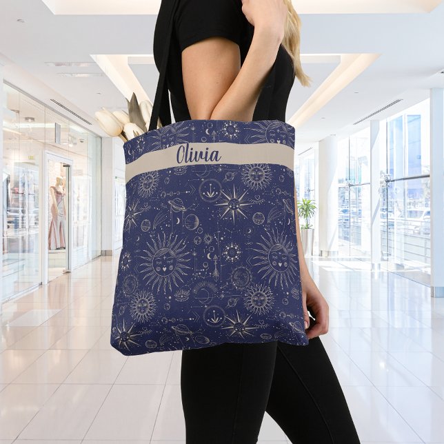 Celestial Pattern Navy Personalized Tote Bag (Creator Uploaded)