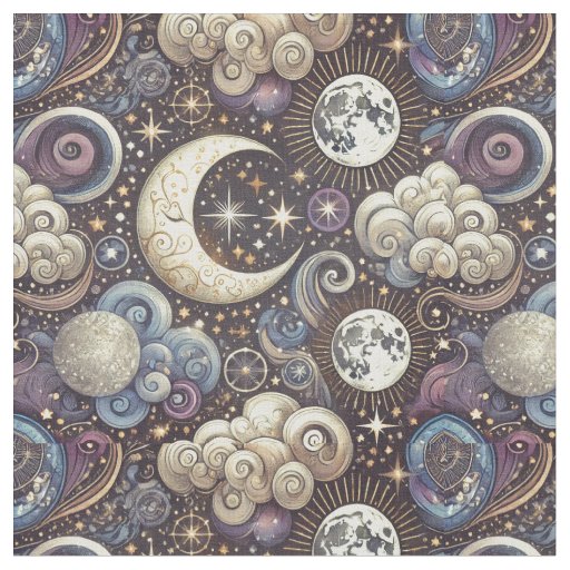 Celestial Pattern-Seamless Moon and Stars Design Fabric