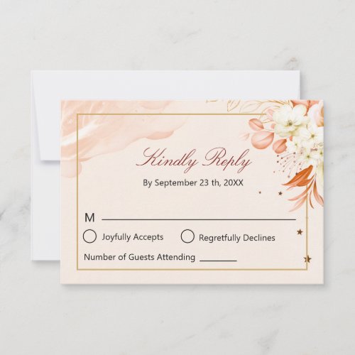 Celestial Peach Floral Modern Wedding RSVP Card
