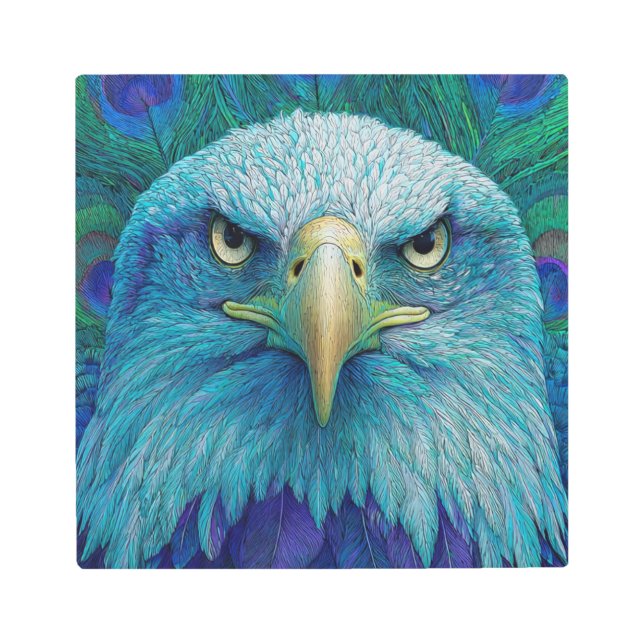 Celestial Peacock Eagle – Luxe Fantasy Metal Print (Front)