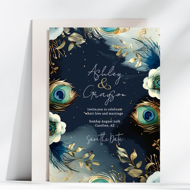 Celestial Peacock Feathers Elegant Wedding Save The Date (Creator Uploaded)