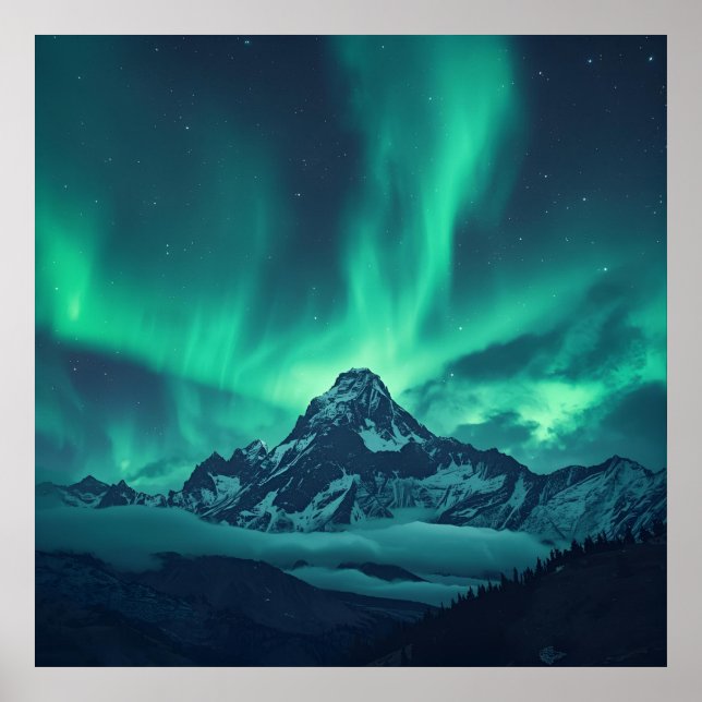 Celestial Peak – Customizable Northern Lights & Mo Poster (Front)
