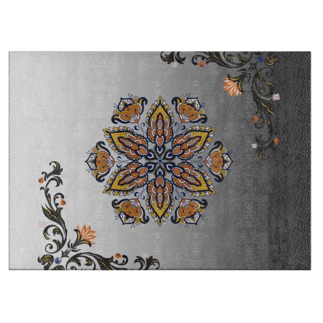 Celestial Petals – Dark Botanical Design Cutting Board (Front)