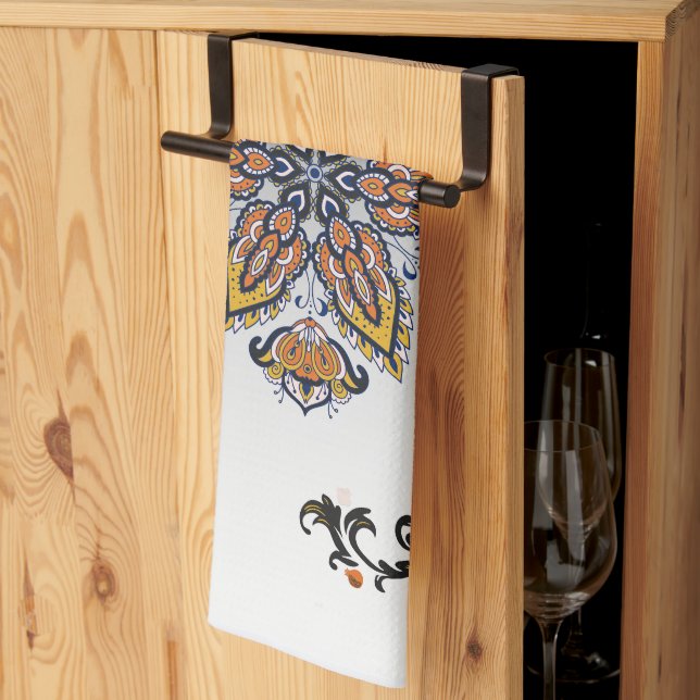 Celestial Petals – Dark Botanical Design Kitchen Towel (Thirds Fold)