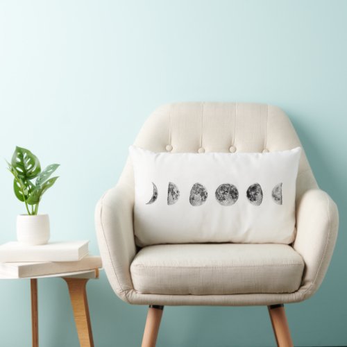 Celestial Phases of the Moon Watercolor Lumbar Pillow