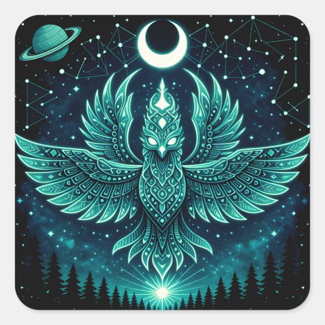 Celestial Phoenix – Cosmic Rebirth Wildlife Galaxy Square Sticker (Front)