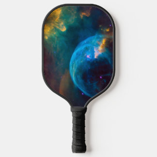 Celestial Photo Teal and Aqua Bubble Nebula Carbon Fiber Pickleball Paddle