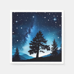 Celestial Pine Watercolor Night Sky Napkins