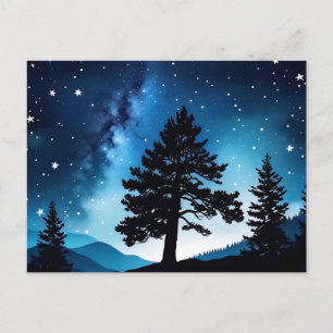 Celestial Pine Watercolor Night Sky Postcard