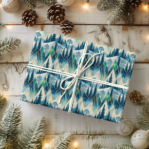 Celestial Pines Mountain Abstract Winter Wrapping Paper