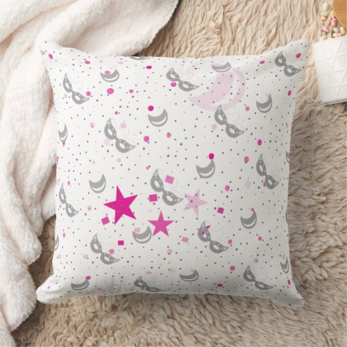 Celestial  Pink Moon and Stars Mardi Gras Pillow