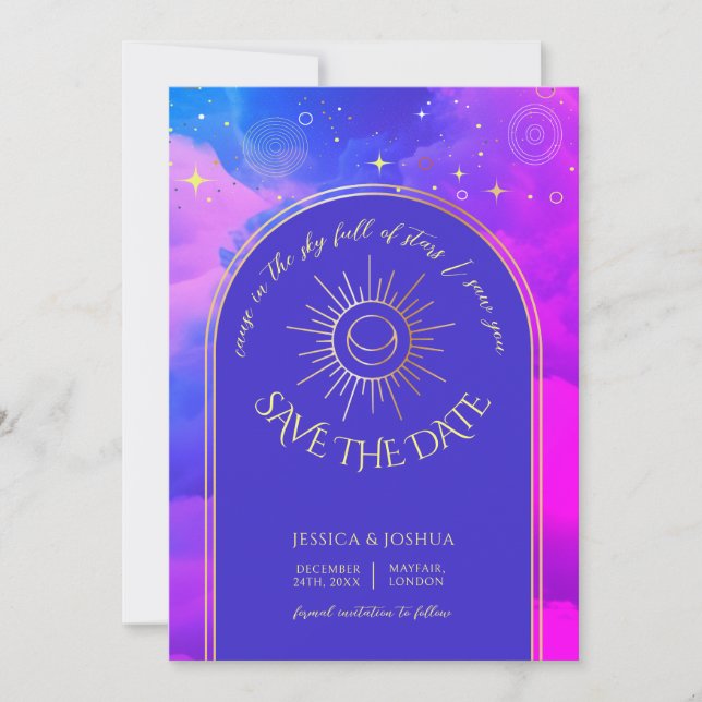Celestial Pink Purple Blue Cloudy Galaxy Photo Invitation (Front)