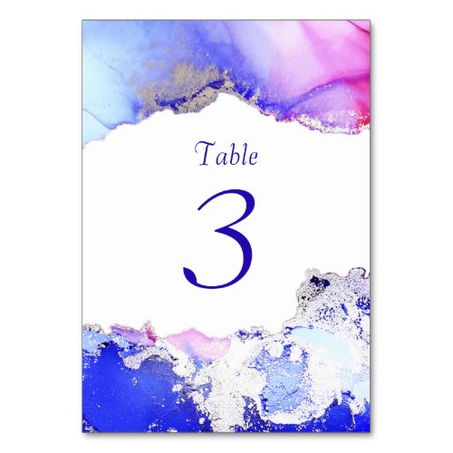 Celestial Pink Purple Silver Abstract Table Number
