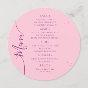 Celestial Pink Purple Sun Moon Stars Space Wedding Menu
