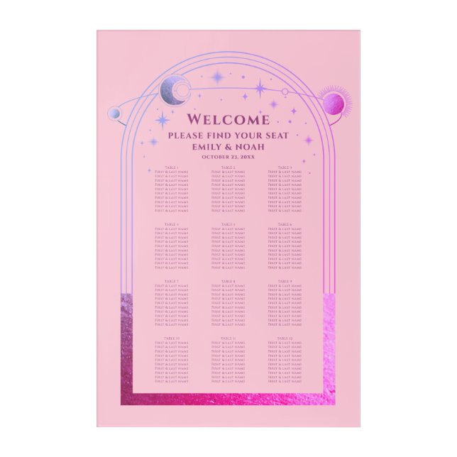 Celestial Pink Purple Sun Moon Stars Wedding Acrylic Print (Front)