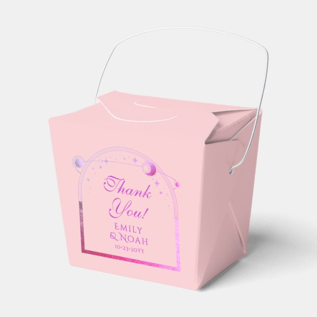 Celestial Pink Purple Sun Moon Stars Wedding Favor Boxes (Front Side)