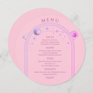 Celestial Pink Purple Sun Moon Stars Wedding Menu