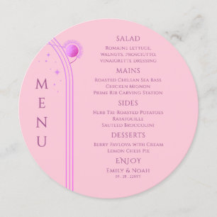 Celestial Pink Purple Sun Moon Stars Wedding Menu