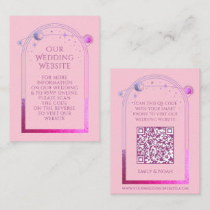 Celestial Pink Purple Wedding Website RSVP QR Code Enclosure Card