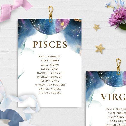 Celestial Pisces Seating Chart Card w Guest Name