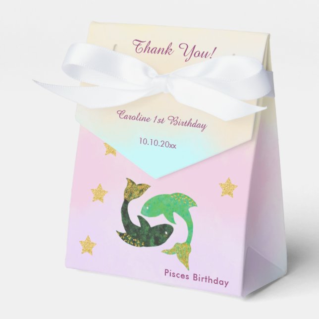 Celestial Pisces Watercolor | 1st Birthday Favor Boxes (Front Side)