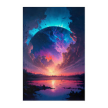 Celestial Planet by Sunset Lake - Pink Purple Sky